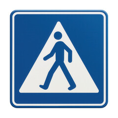 Square pedestrian crossing sign featuring a blue background and white silhouette.