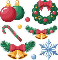 Festive Holiday Decorations PNG  Flat Vector Element Set