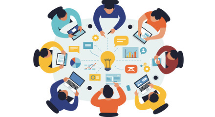 Fototapeta premium Teamwork and Idea Generation: Collaborative Business Meeting Illustration.