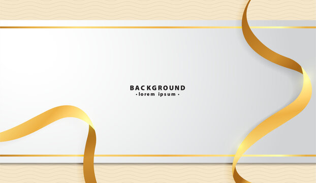 Luxurious background suitable for event invites, social media posts, and advertising. Gold ribbons frame white space elegantly. Perfect for upscale designs.