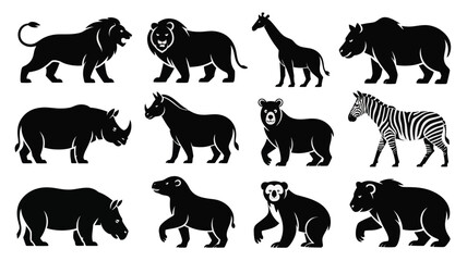 Wild animal silhouette set wildlife icons