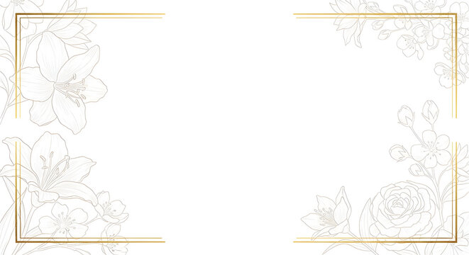 Elegant floral border with gold accents on a white background, suitable for invitations.