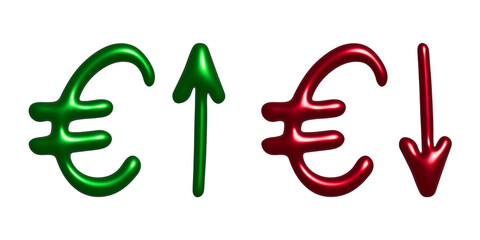 3d euro currency symbol Growth and fall profit with arrow up and down Element for design