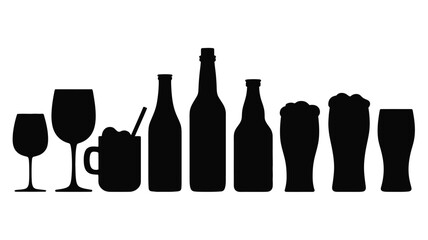 Alcoholic beverages bottles and glassware