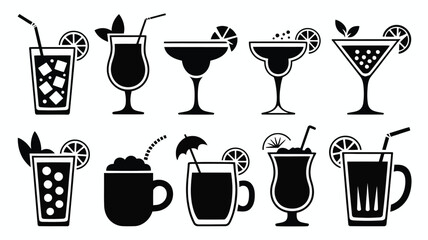 Refreshing mixed drink and cocktail icons