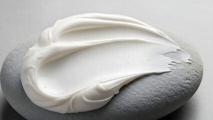Creamy white skincare product on a smooth gray stone surface for beauty and wellness ads