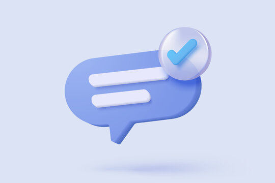 3D speech bubbles with notice symbol signs icon on social media. Chat dialogue bubble or user reply sign for important feedback in reminder. 3d speech announce icon vector render illustration