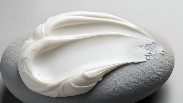 Creamy white skincare product on a smooth gray stone surface for beauty and wellness ads