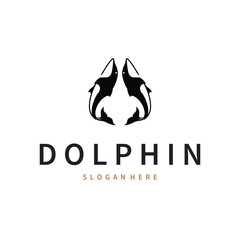 simple design open sea animal dolphin logo with simple sea dolphin concept illustration template