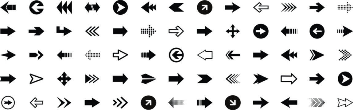 Arrow icon set. arrow. cursor. Modern simple arrows. collection, different arrow signs, black arrows icons. Arrow big black set. Vector illustration.