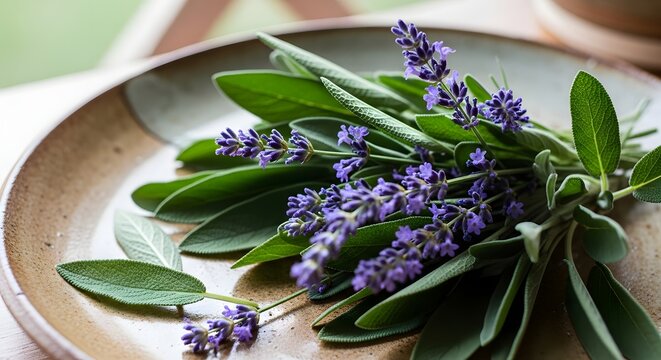 Lavender sage herbs aromatic culinary plate green purple fresh natural aromatherapy garden blossom bloom plant