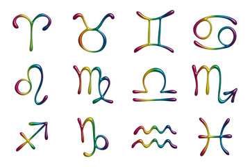 Set of 3d zodiac signs Astrology clipart Elements for design