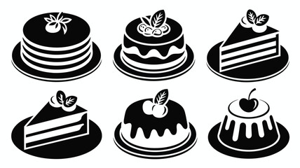 Cake and dessert variety glyph icons set