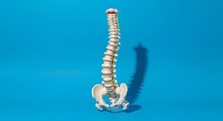 Human Spine Model on Blue Background - Anatomical Study.
