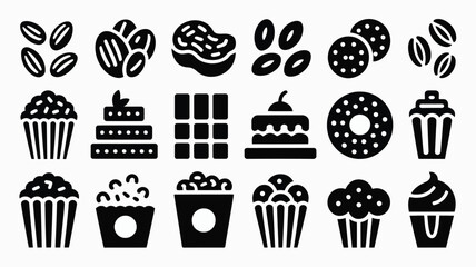 Assorted sweet treats and snacks icon set