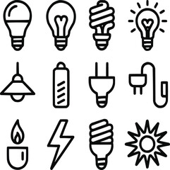 Light Bulb Outline Icon Set  Innovation, Bright Ideas, and Illumination