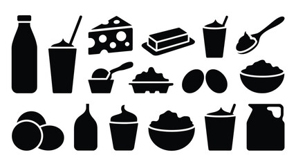 Dairy products and eggs icons collection