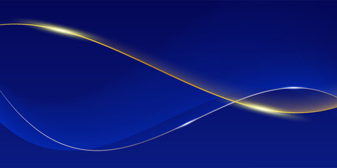 Luxury award ceremony backdrop with blue gradient waves, golden curved lines, sparkling particles and elegant flowing shapes. Premium celebration design for events, achievements and recognitions.