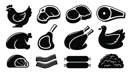 Various meat and poultry icons collection