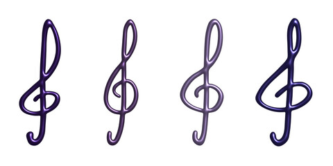 Set of 3d treble clef. Hand drawn musical symbol. Single element for print, web, design, decor, logo