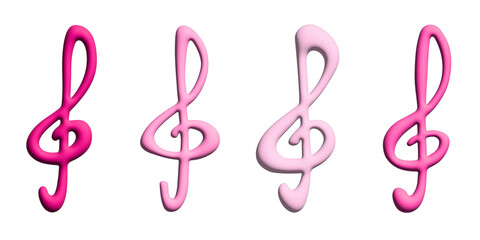 Fototapeta premium Set of 3d treble clef. Hand drawn musical symbol. Single element for print, web, design, decor, logo