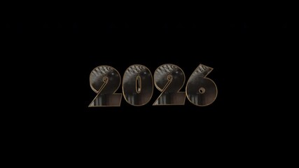 Metallic number 2026 on dark backdrop, futuristic design element. Suitable for technology, poster, banner, and digital art projects.
