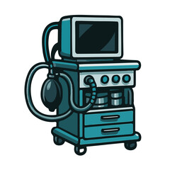 An illustrated medical patient monitor displaying vital signs such as heart rate and oxygen levels.
