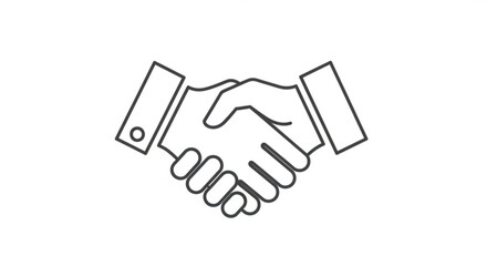 Minimalist line art icon of two hands shaking, symbolizing a business deal, agreement, partnership, cooperation, and successful collaboration