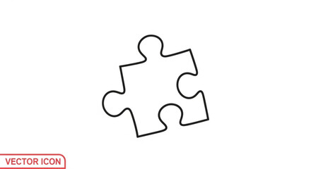 Single outline puzzle piece vector icon isolated on a white or transparent background, symbolizing solution, connection, and problem-solving.