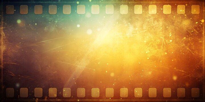 Abstract vintage film strip background with warm golden light flare