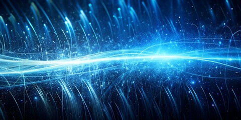 Abstract blue light streak with particle effect in dark space