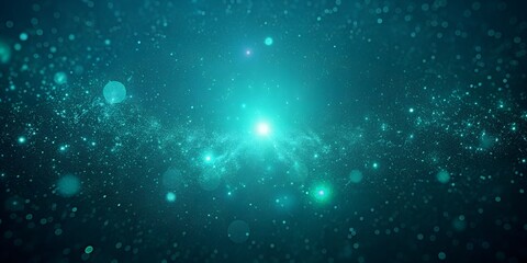 Obraz premium Abstract glowing teal blue background with digital particle stream and light flare
