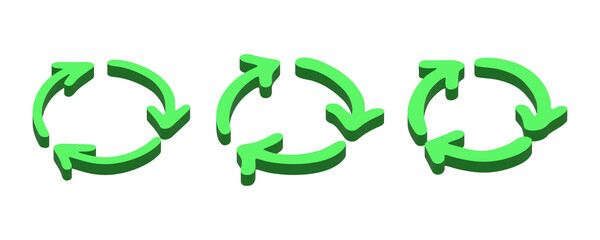 Set of 3d recycle arrow icon Recycling resources symbol Reuse of materials, zero waste, green environment, saving the planet