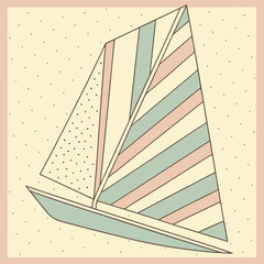 Stylized Sailboat with Pastel Stripes and Polka Dots