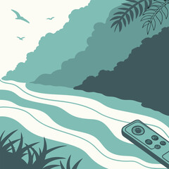 Tropical Waterfall Scene with Remote Control Keywords: tropical, waterfall, river, nature