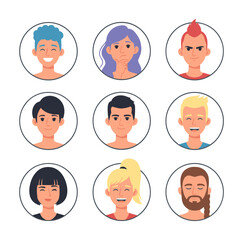 Fototapeta premium Diverse cartoon avatar heads expressing various emotions