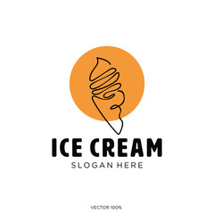 Minimalist Continuous Line Ice Cream Cone Logo