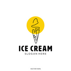 Minimalist Continuous Line Ice Cream Cone Logo