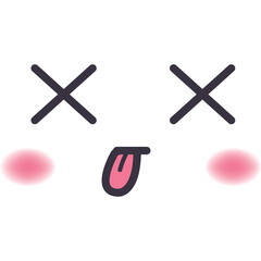 Kawaii Face Expression With Eyes As X Symbols And Tongue Sticking Out Blushing Cheeks White Background