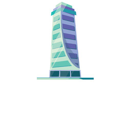 Modern Skyscraper Building With Green and Purple Hues Featuring Sleek Architecture and Glass Facade Standing Tall Against a Bright Sky Representing Urban Development and Corporate Spaces
