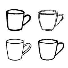 Obraz premium Set of cute hand drawn cup of tea or coffee Simple mug clipart Cozy home doodle Single element for design