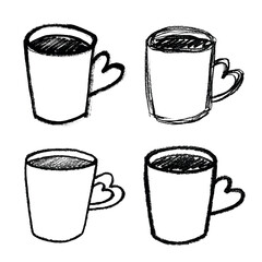 Set of cute hand drawn cup of tea or coffee Simple mug clipart Cozy home doodle Single element for design