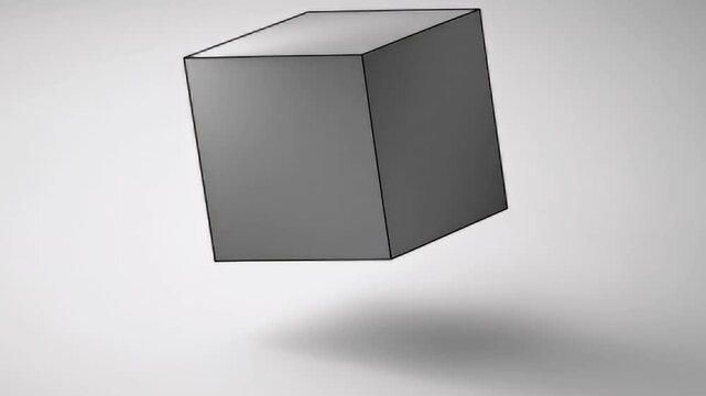 This abstract 3D animation showcases a sleek, grey rectangular prism floating effortlessly against a clean, minimalist white background. The geometric form casts a soft, subtle shadow beneath it, enha