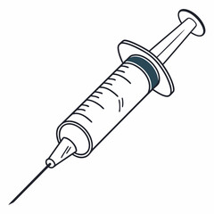 A simple clean line art illustration of a medical syringe with a sharp needle and measurement markings on its barrel isolated on a white background