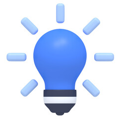 3D Blue Lightbulb with Rays