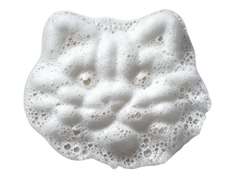 Foamy, white cat shape with smooth texture