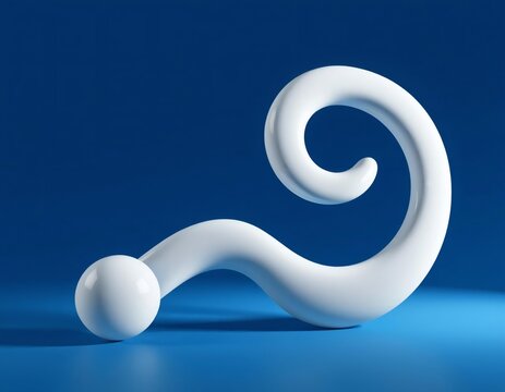 Abstract blue background design with a 3D question mark symbol and drop shape illustration