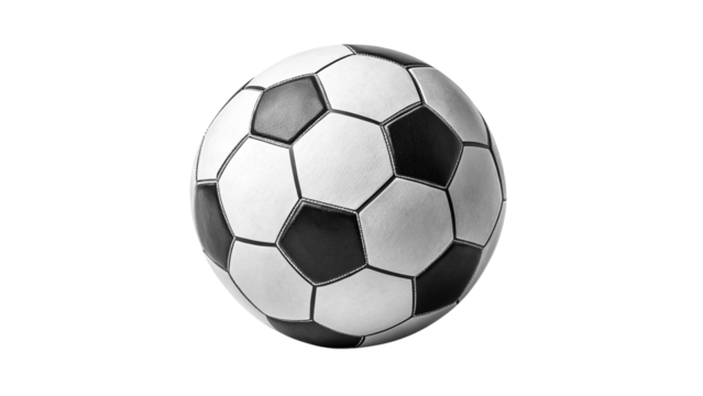 A classic black and white soccer ball, isolated on transparent background