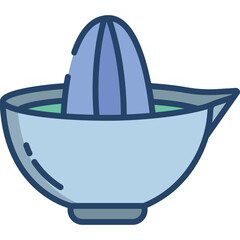 Light Blue Citrus Juicer with Purple Ridged Top for Freshly Squeezed Juice Preparation on a Transparent Background with Subtle Green Liquid Inside