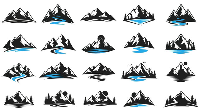 Stylized Mountain Vector Icons & Logos - Adventure & Nature Landscape Set
